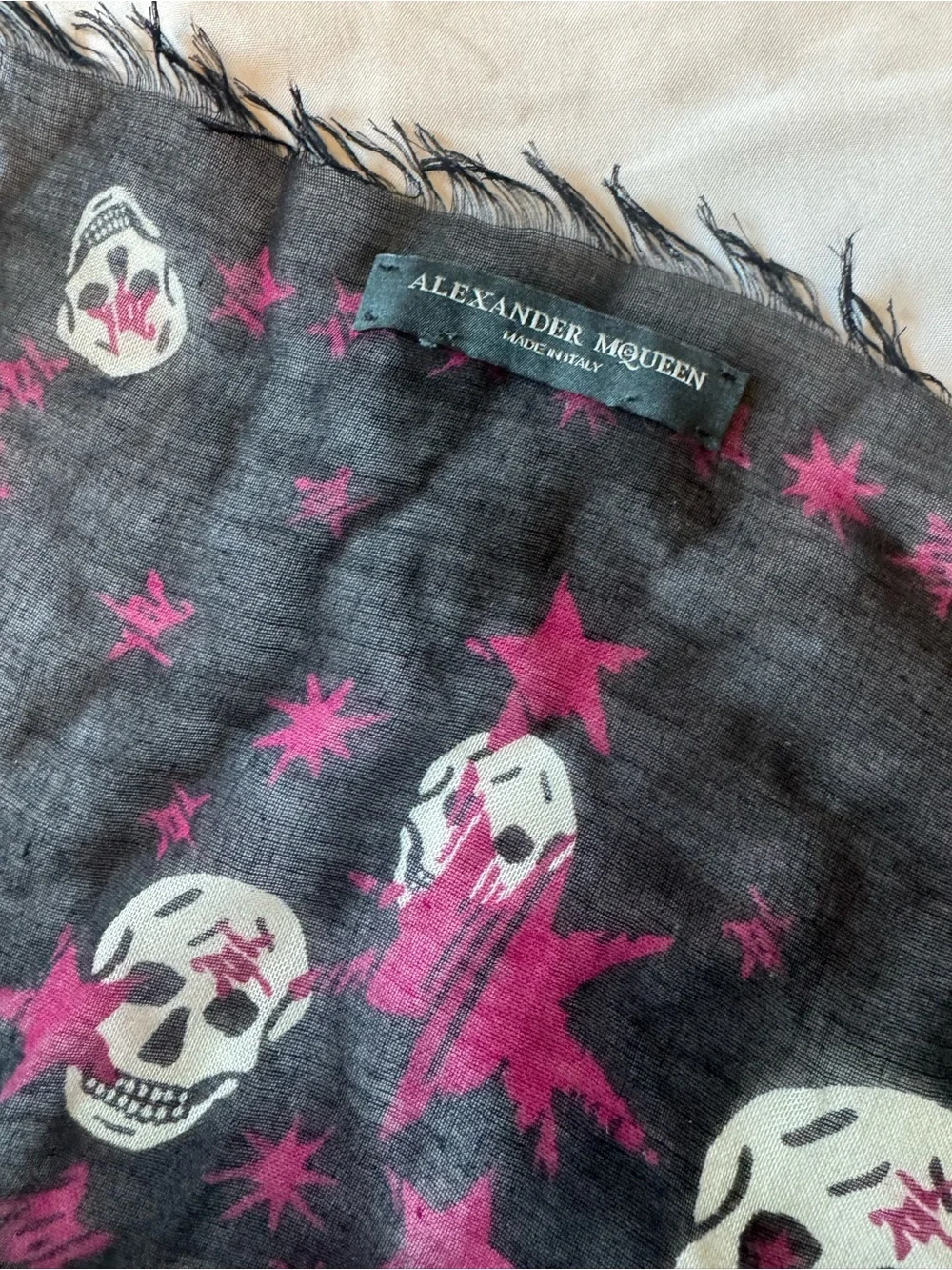 Alexander McQueen Black Skull & Pink Star Silk-Blend Scarf